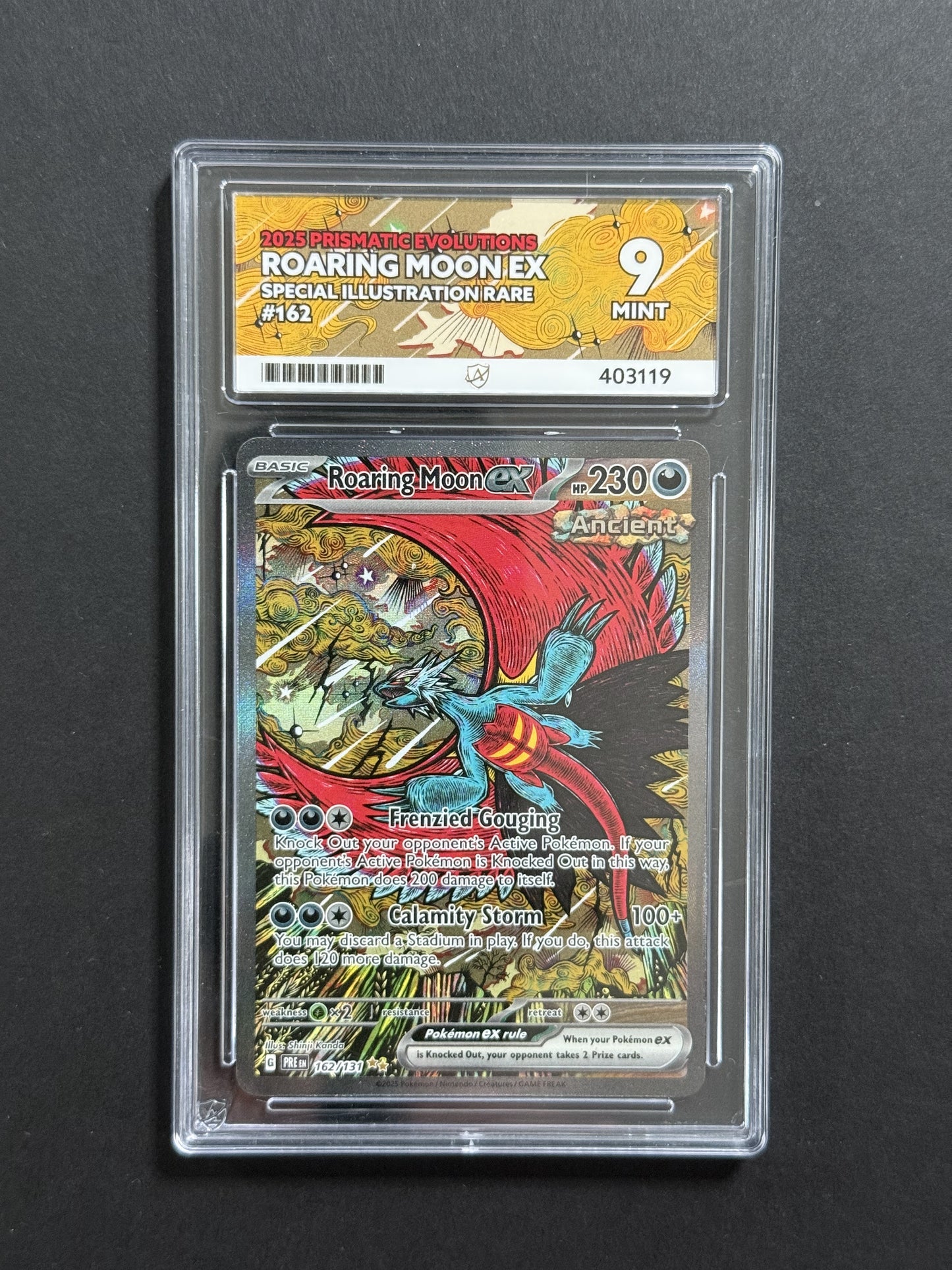 Roaring Moon ex 162/131 ACE 9 graded Pokémon card front