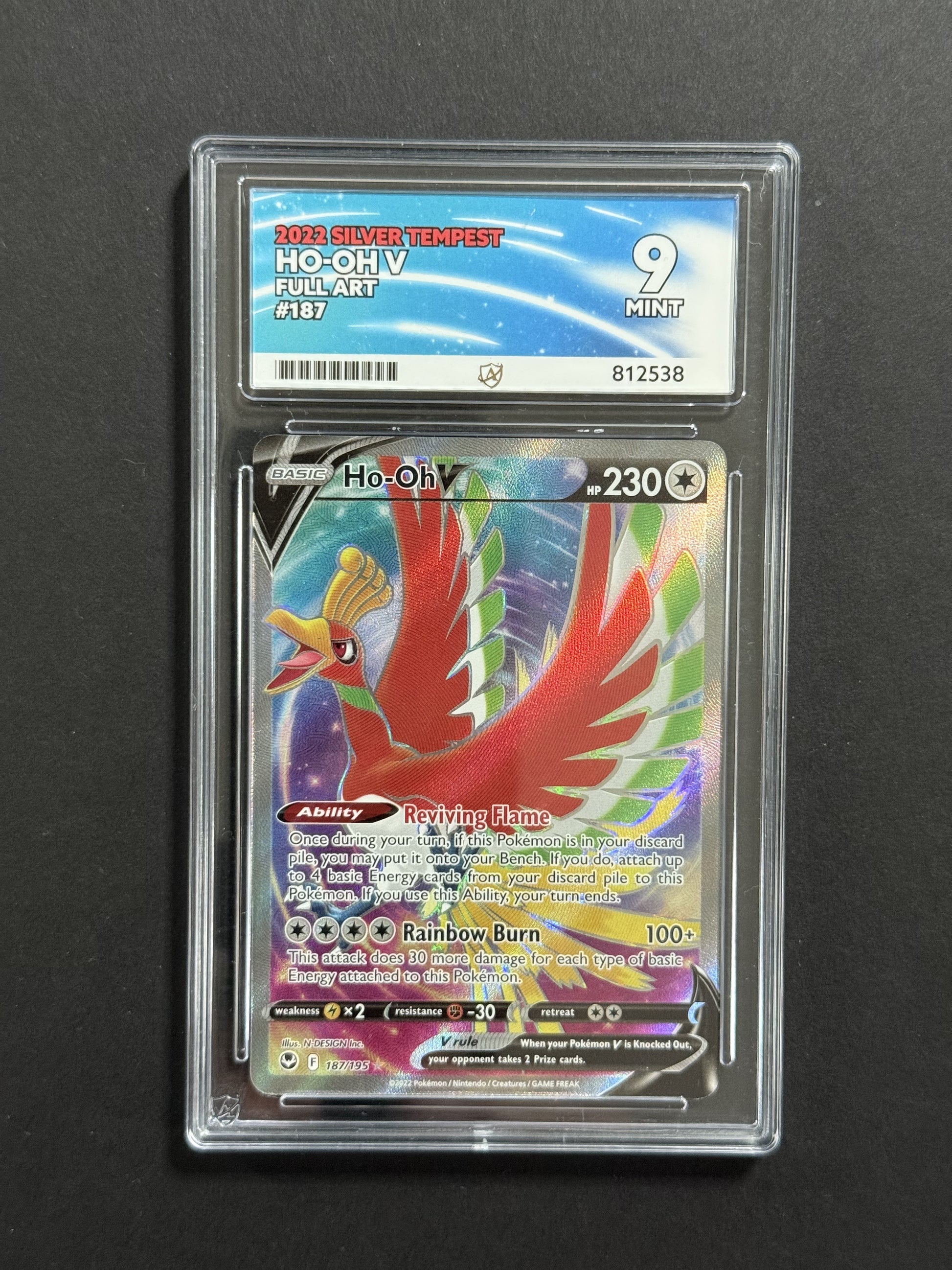 Ho-Oh V 187/195 ACE 9 graded Pokémon card front