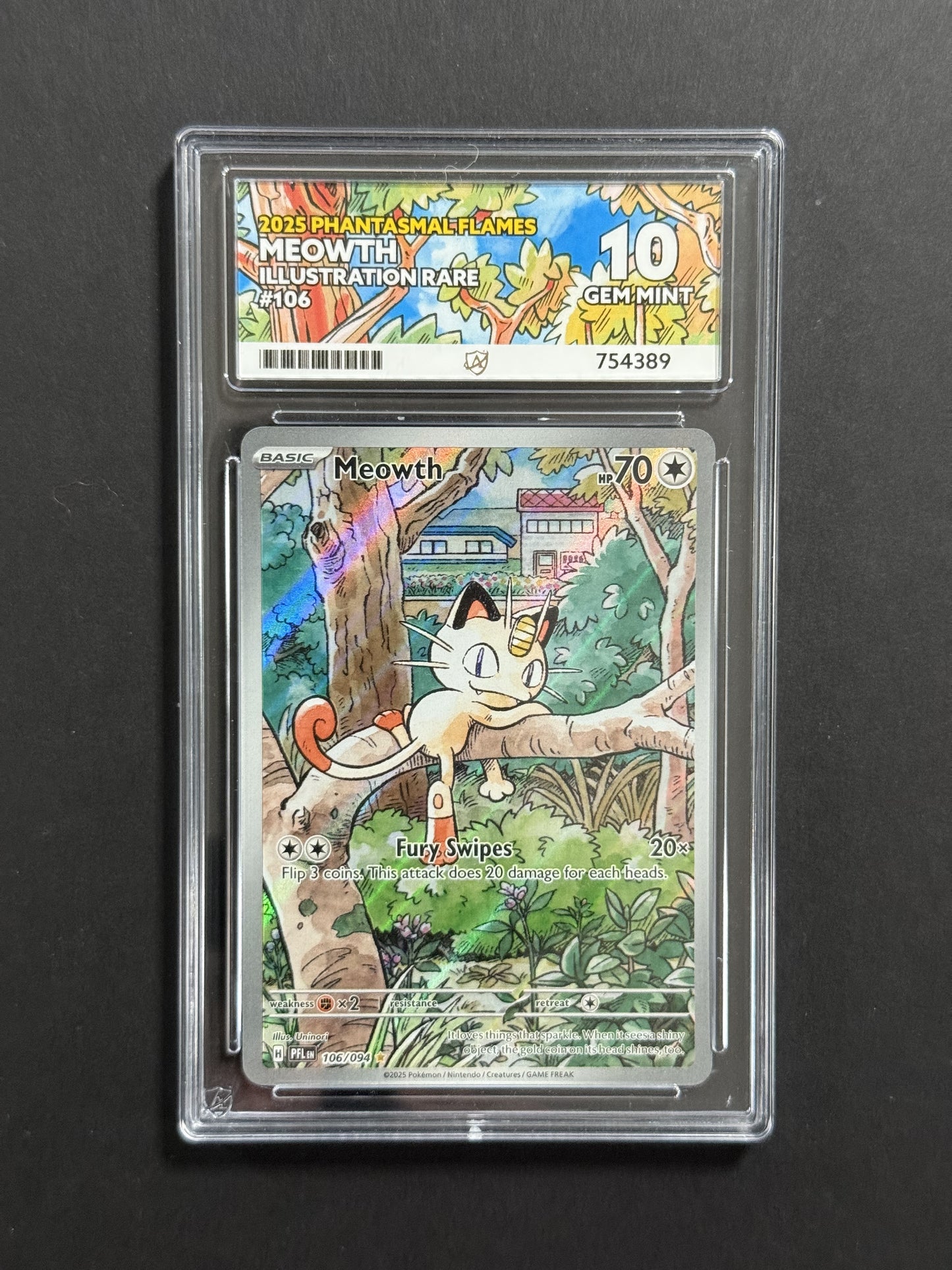 Meowth 106/094 ACE 10 graded Pokémon card front