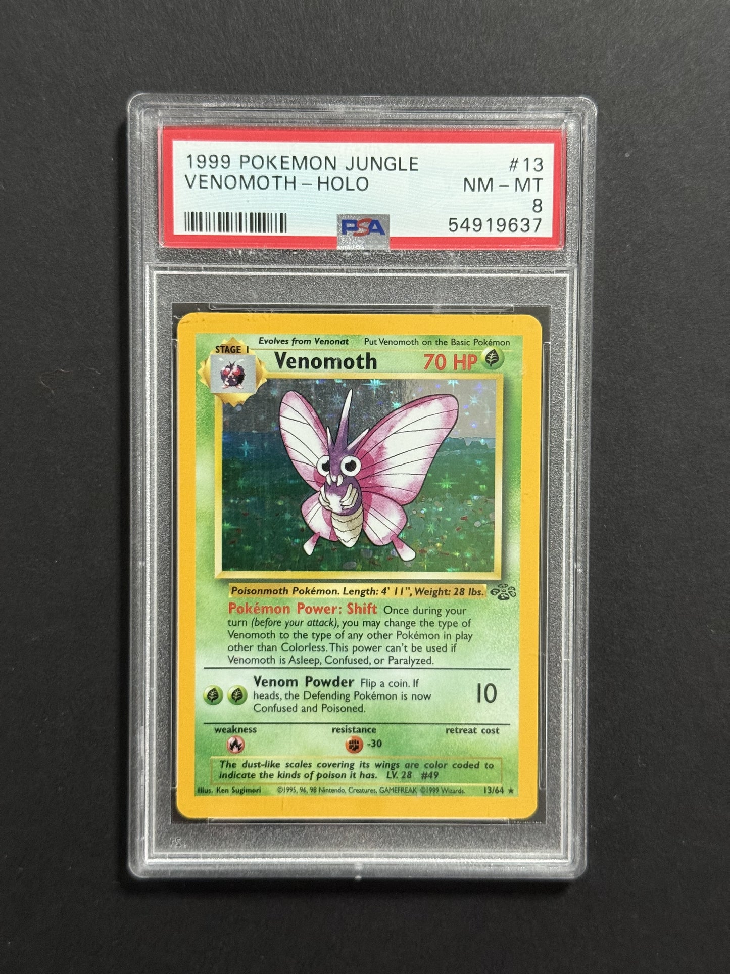 Venomoth 13/64 PSA 8 graded Pokémon card front