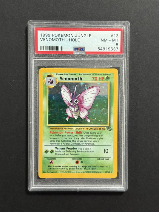 Venomoth 13/64 PSA 8 graded Pokémon card front