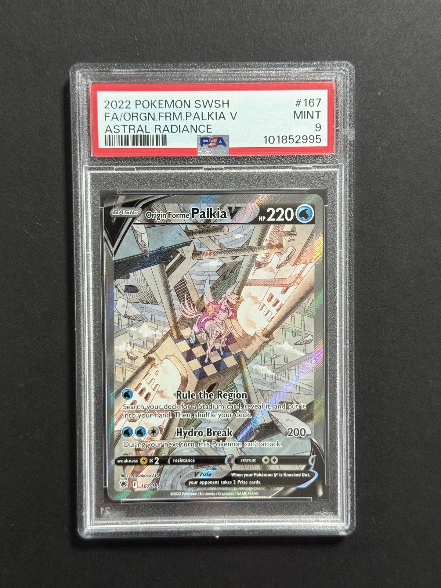 Origin Forme Palkia V 167/189 PSA 9 graded Pokémon card front