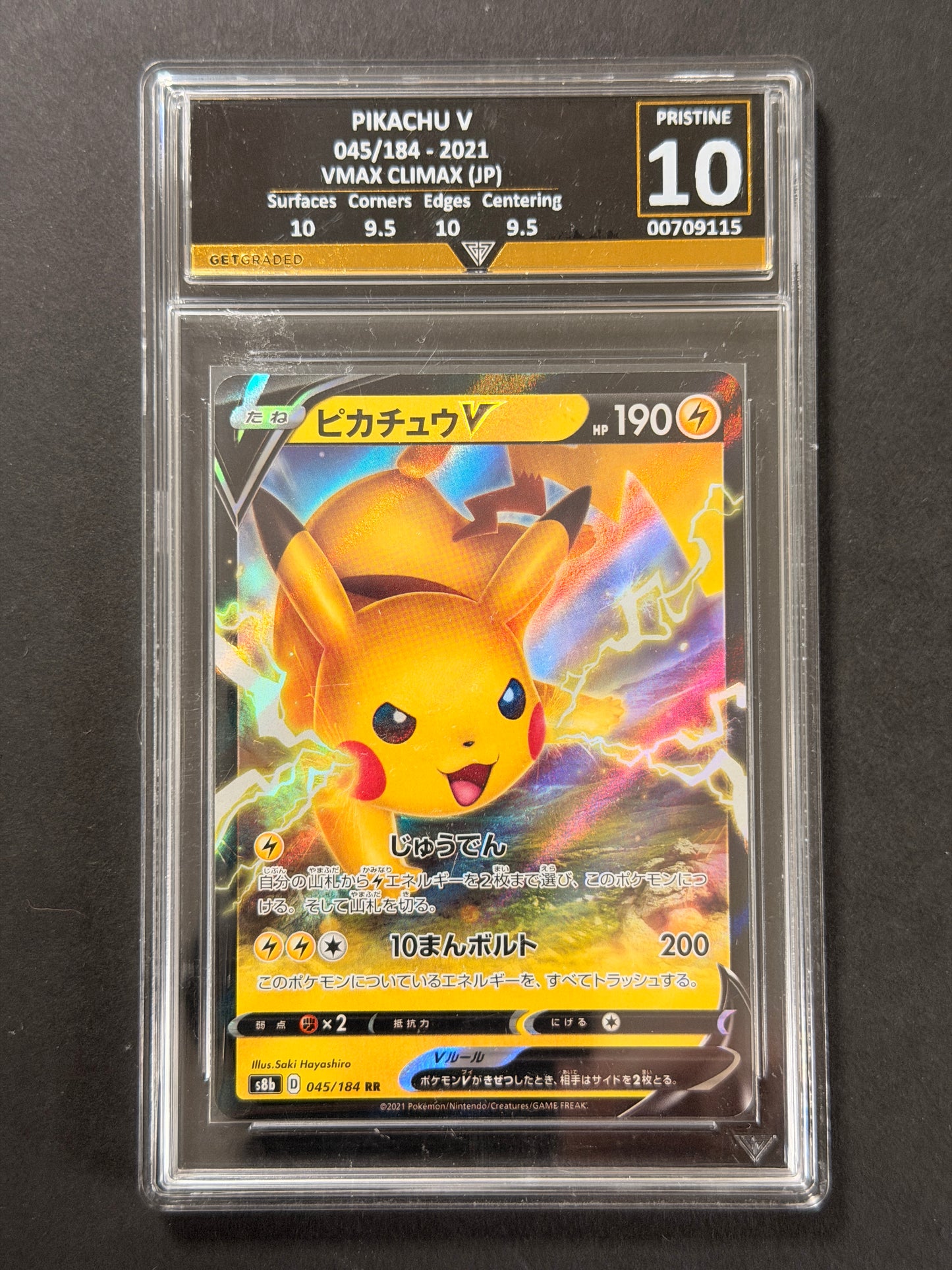 Pikachu V 045/184 GetGraded 10 graded Pokémon card front