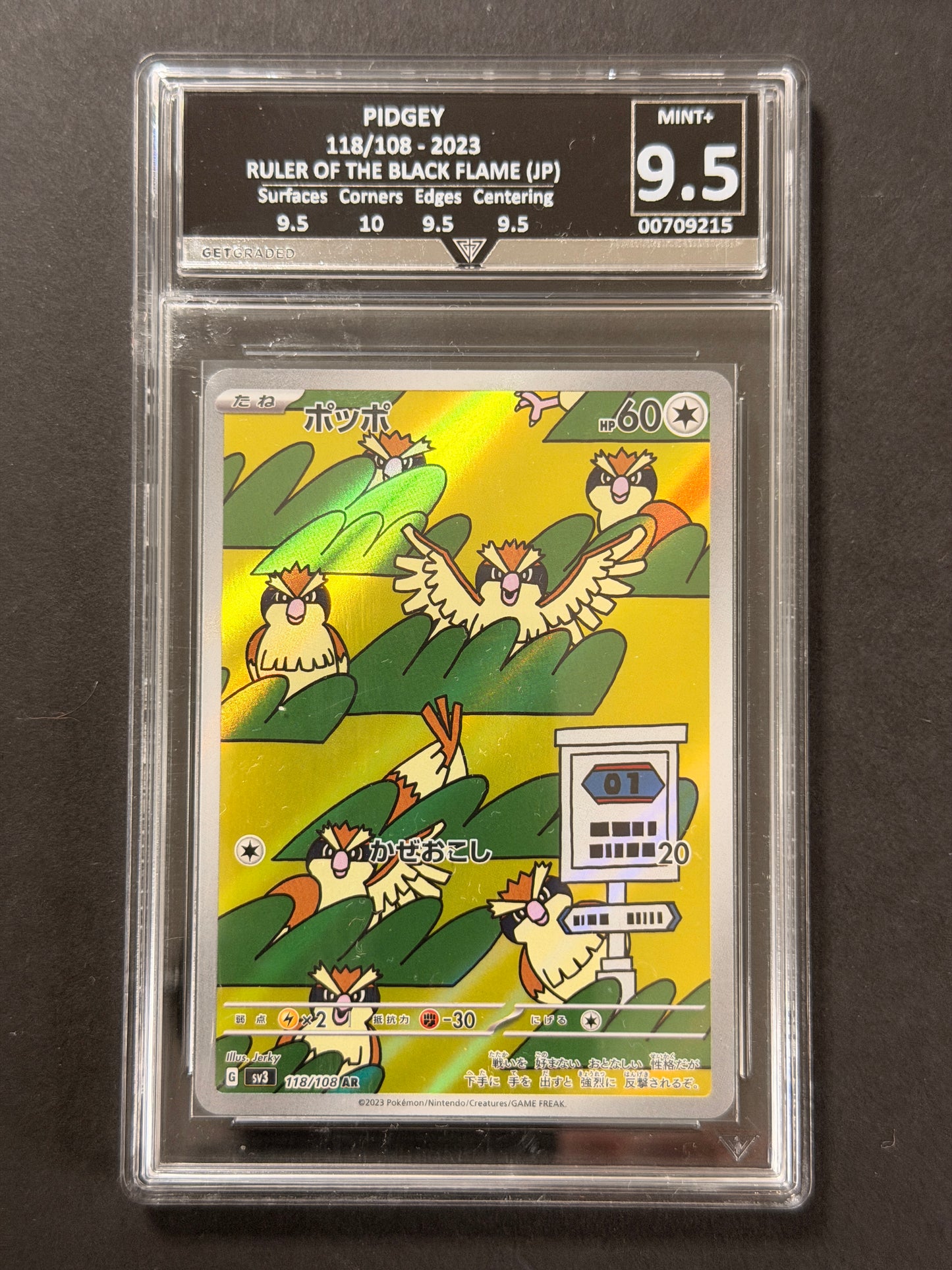 Pidgey 118/108 GetGraded 9.5 graded Pokémon card front
